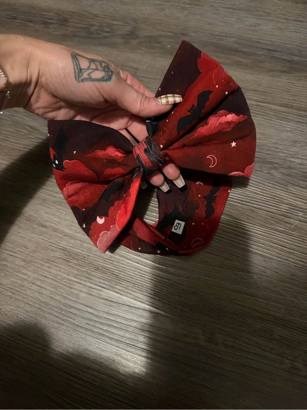 Red Kids Bow Hair Clip with Night Sky Bat Print- new